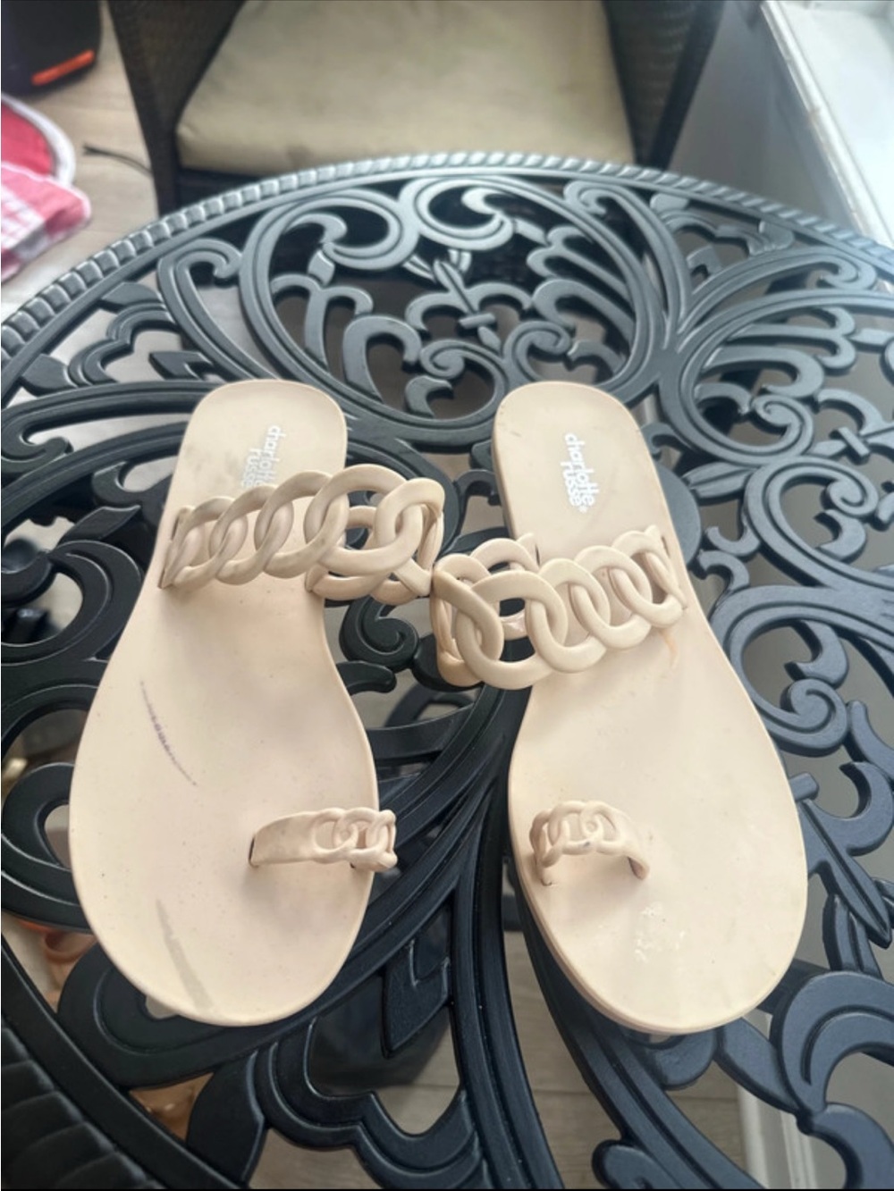 Cherish Women's Nude Chain-Link Toe-Ring Slide Sandals